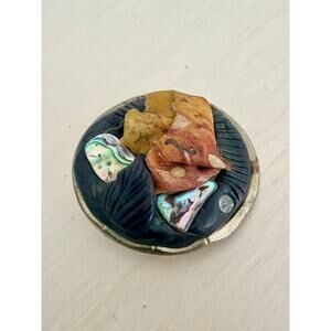 Antique Victorian Era Black Brooch With Abalone Inlay - C-clasp - 1890-1915